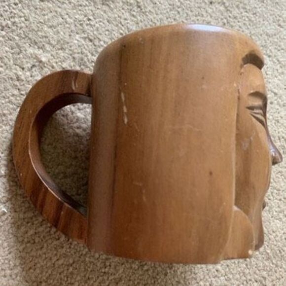 Vintage Monkey Pod Wood Head Mug Philippines Mid Century Modern - Picture 2 of 6